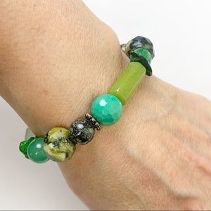 Green Multi Stone Bead Stretch Bracelet
